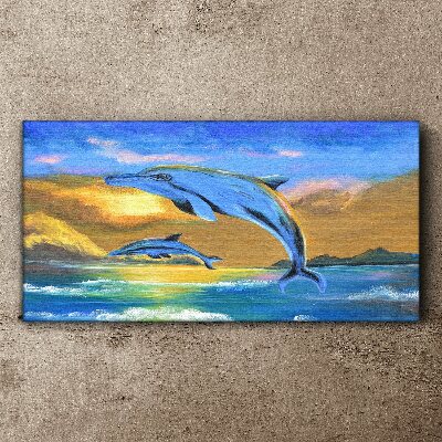 Dolphins in the sunset Canvas Wall art