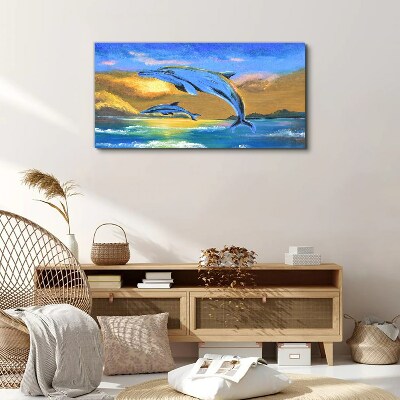 Dolphins in the sunset Canvas Wall art