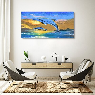 Dolphins in the sunset Canvas Wall art