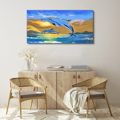 Dolphins in the sunset Canvas Wall art