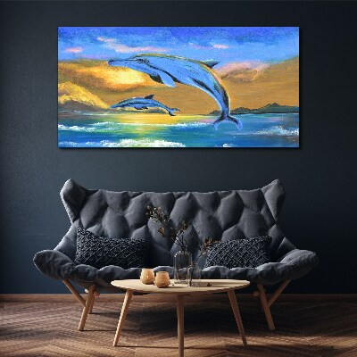 Abstraction dolphins sun Canvas Wall art