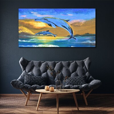 Dolphins in the sunset Canvas Wall art