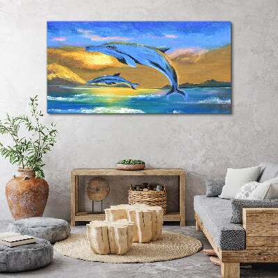 Abstraction dolphins sun Canvas Wall art