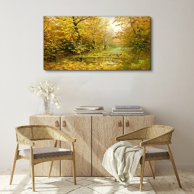 Autumn nature forest river Canvas Wall art