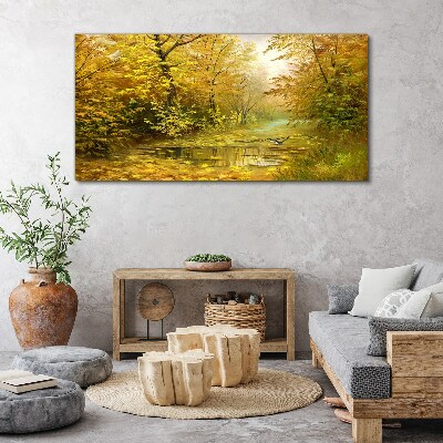 Golden autumn at the pond Canvas Wall art