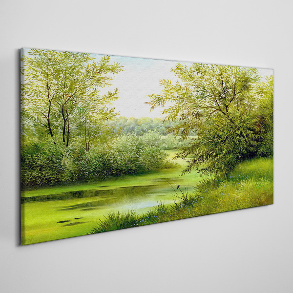 Green landscape by the water Canvas Wall art