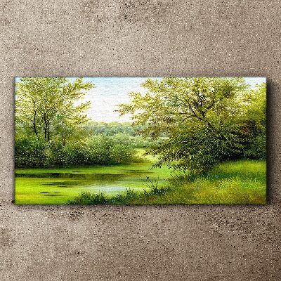Green landscape by the water Canvas Wall art