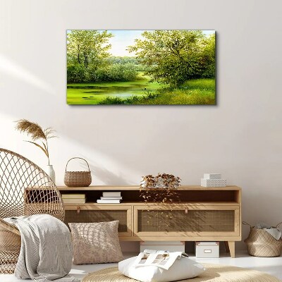 Green landscape by the water Canvas Wall art