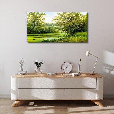 Green landscape by the water Canvas Wall art