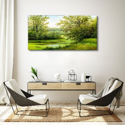 Green landscape by the water Canvas Wall art