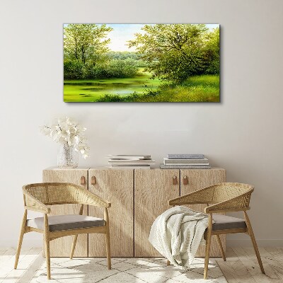 Green landscape by the water Canvas Wall art