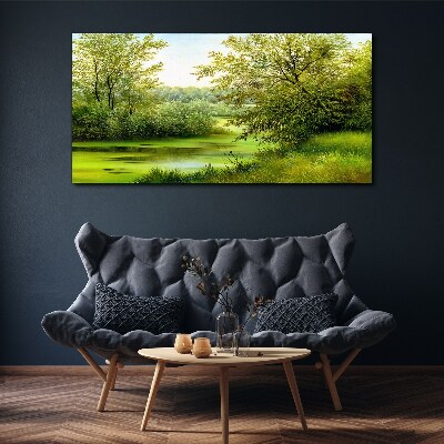Green landscape by the water Canvas Wall art