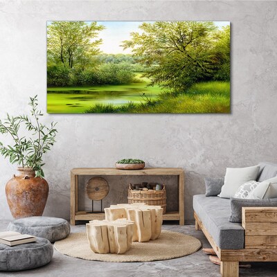Green landscape by the water Canvas Wall art
