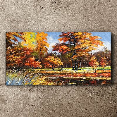 Golden autumn in the park Canvas Wall art