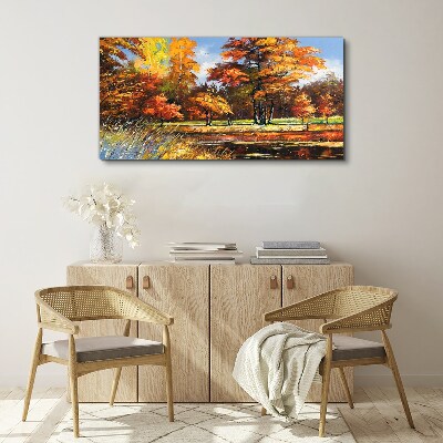 Golden autumn in the park Canvas Wall art