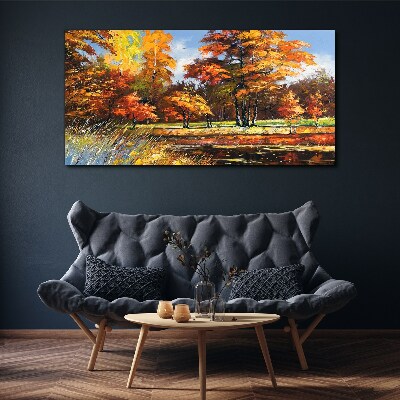 Golden autumn in the park Canvas Wall art