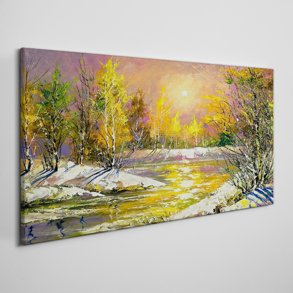 Golden river in the autumn forest Canvas Wall art