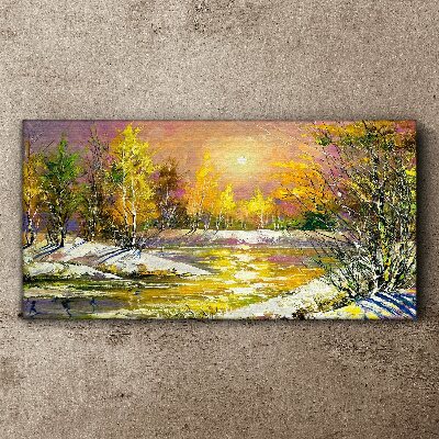 Golden river in the autumn forest Canvas Wall art