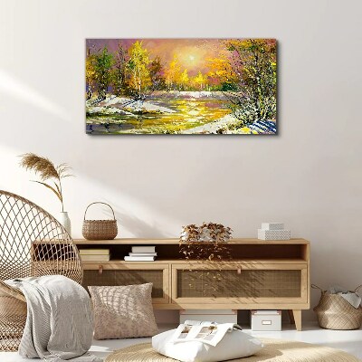 Golden river in the autumn forest Canvas Wall art