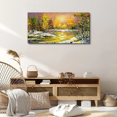 Modern forest winter water Canvas Wall art