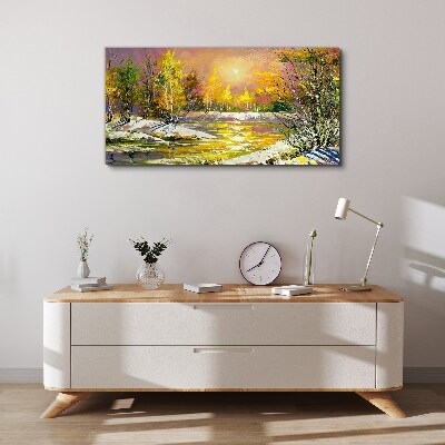 Golden river in the autumn forest Canvas Wall art