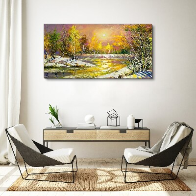 Golden river in the autumn forest Canvas Wall art
