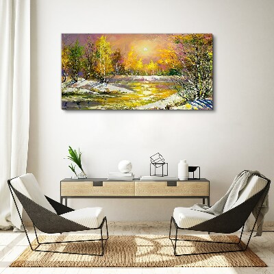 Modern forest winter water Canvas Wall art