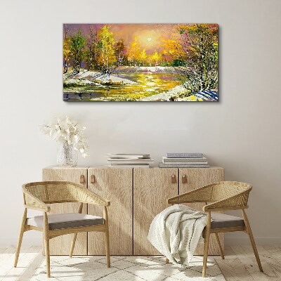 Golden river in the autumn forest Canvas Wall art