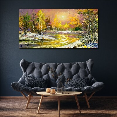 Golden river in the autumn forest Canvas Wall art