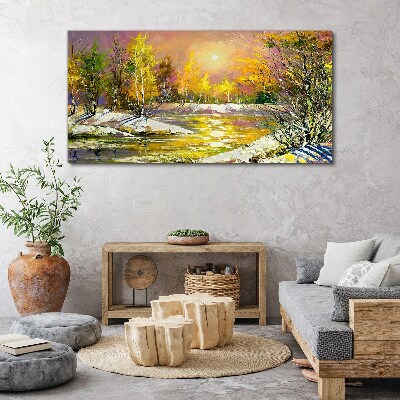 Golden river in the autumn forest Canvas Wall art