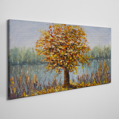 Lake trees autumn leaves Canvas Wall art