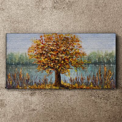 Lake trees autumn leaves Canvas Wall art