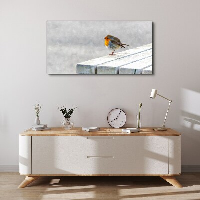 Robin on a white board Canvas Wall art