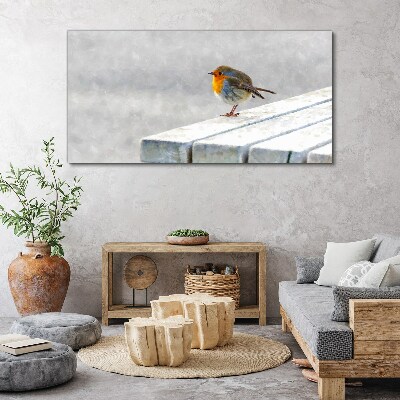 Robin on a white board Canvas Wall art