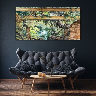 Tropical landscape with waterfall Canvas Wall art