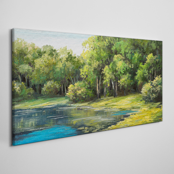 Green landscape over the water Canvas Wall art