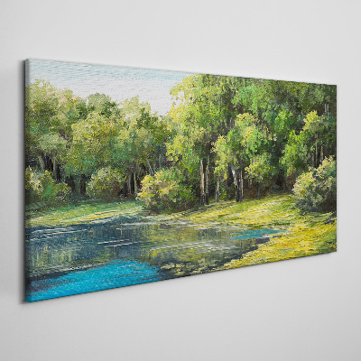 Green landscape over the water Canvas Wall art