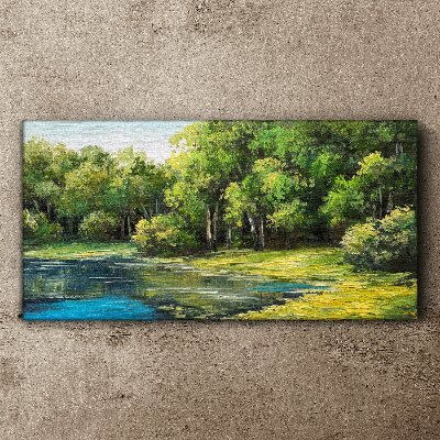 Forest lake nature shrubs Canvas Wall art