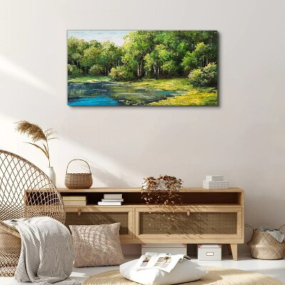 Green landscape over the water Canvas Wall art