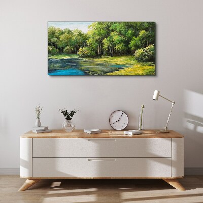 Green landscape over the water Canvas Wall art