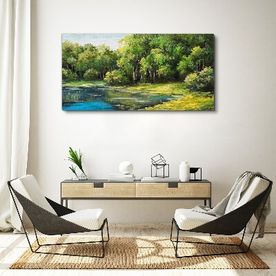 Green landscape over the water Canvas Wall art