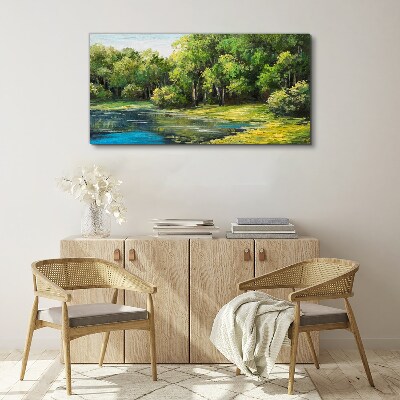 Green landscape over the water Canvas Wall art