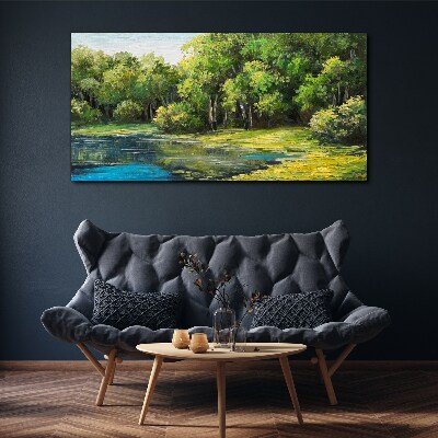 Green landscape over the water Canvas Wall art