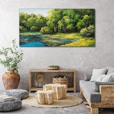 Green landscape over the water Canvas Wall art