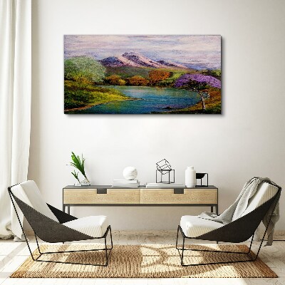 Mountain landscape with a lake Canvas Wall art