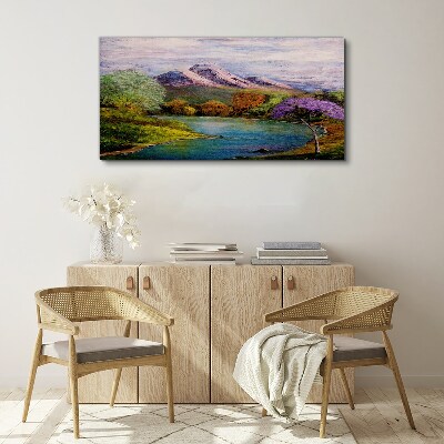 Mountain landscape with a lake Canvas Wall art