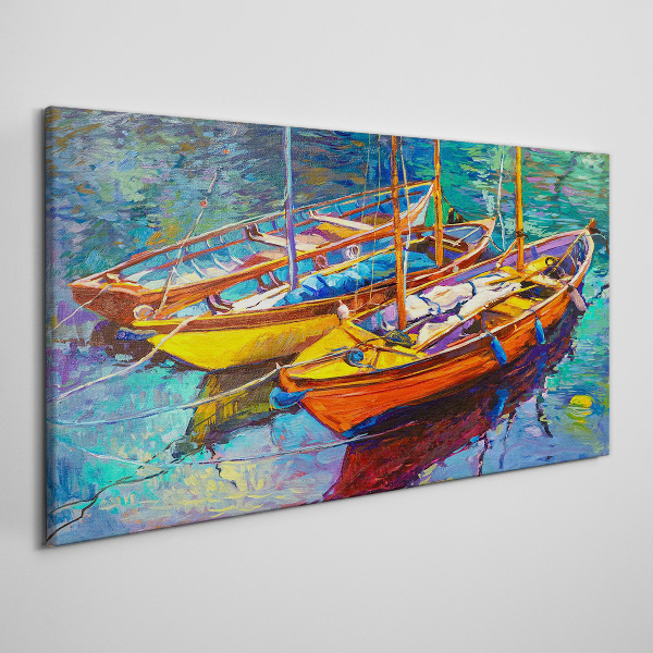 Colorful boats on calm water Canvas Wall art