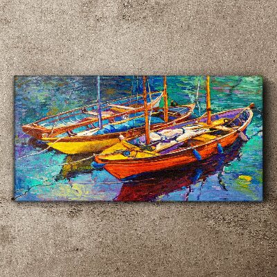 Colorful boats on calm water Canvas Wall art