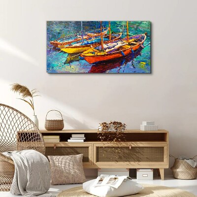 Colorful boats on calm water Canvas Wall art