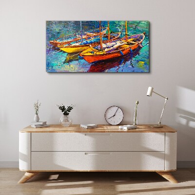 Colorful boats on calm water Canvas Wall art
